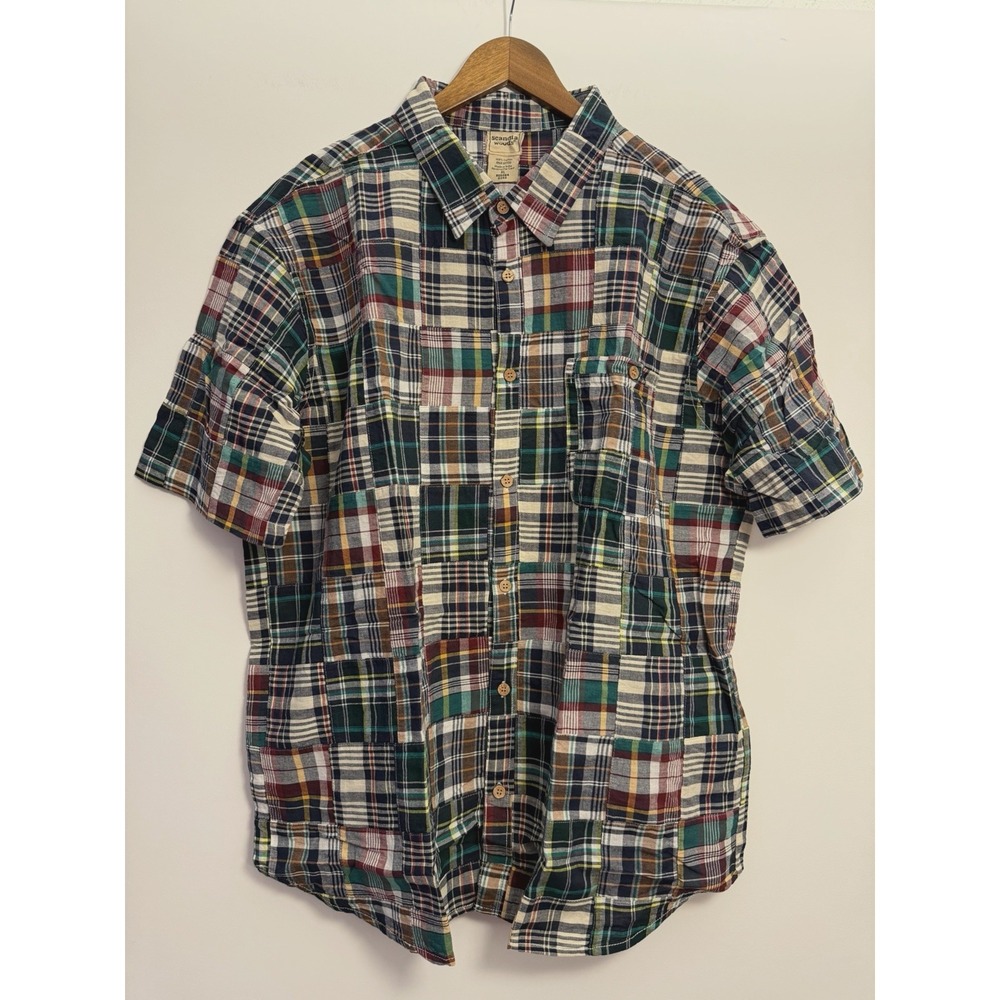 Scandia Woods Button Up Patchwork Plaid Shirt Mens XL Short Sleeve NWT Casual